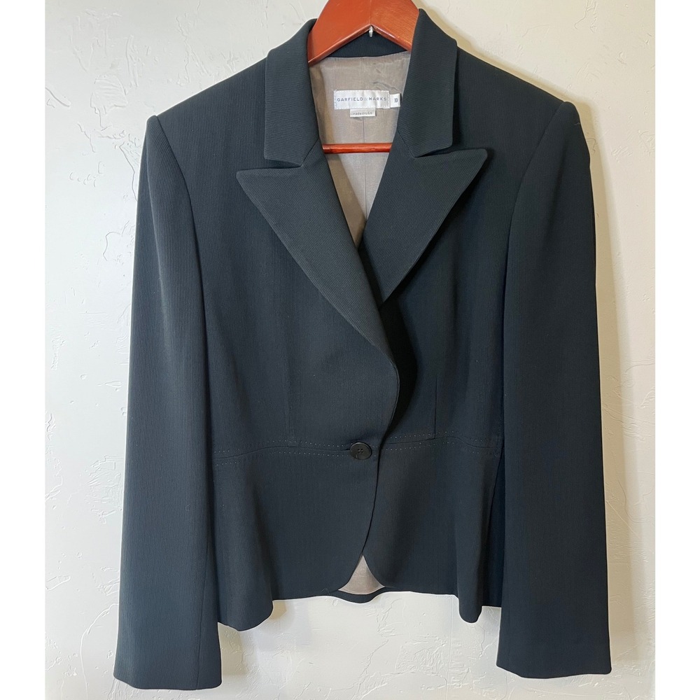 Garfield & Marks Black‎ Ribbed Single Button Blazer Jacket Size 10 Made in USA